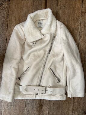 Zara Faux Shearling Faux Leather Biker Jacket